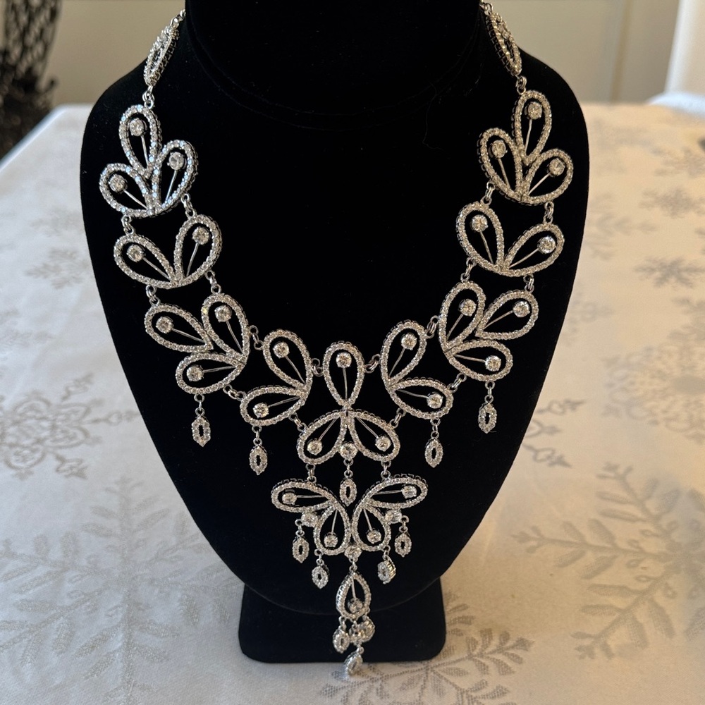 Chandelier Sterling Silver Bib Necklace- CZ ELEGANT